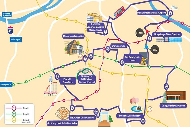 Daegu Hop on Hop off City Tour Bus Discount Ticket (내국인불가) - Dongseong-ro and central Daegu