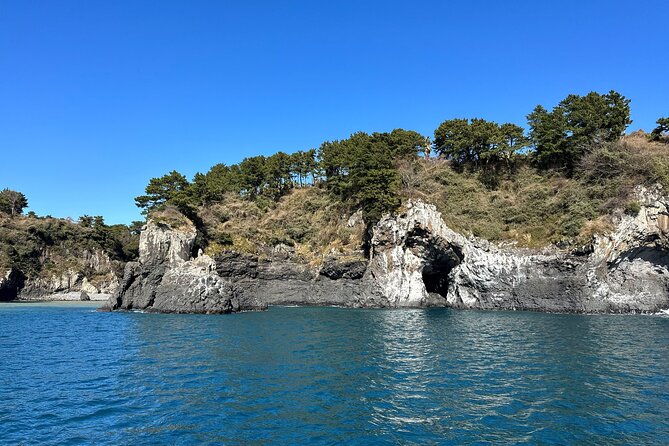 Small Group Tour in South Jeju including Yacht, Falls & Mt.Halla - Jeongbang Waterfall meets the sea