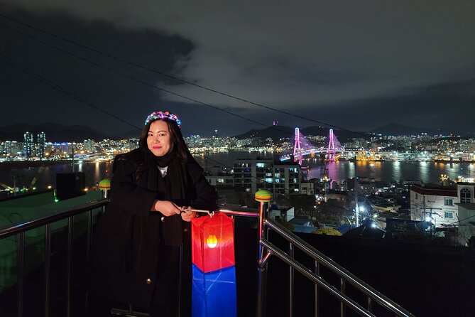 Visit Busan night market and enjoy the night view of Busan harbor - Riding toward Busan Harbor Bridge after dark